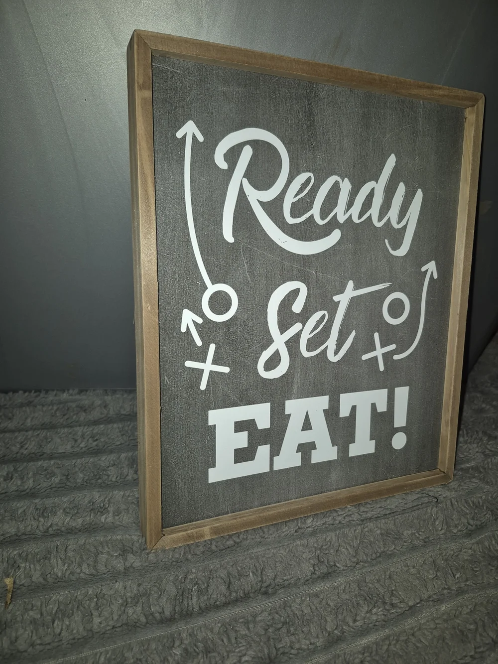 Ready Set Eat! Framed Wall Sign - White on Gray